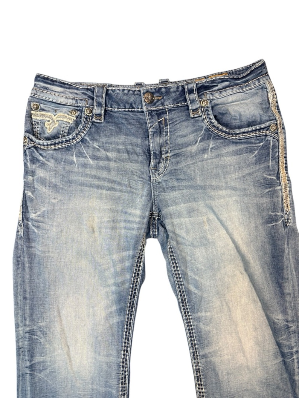 Rock Revival Jeans Men’s 36 Bootcut Distressed Lightwash Embroidered Edgy Y2K - Picture 6 of 14